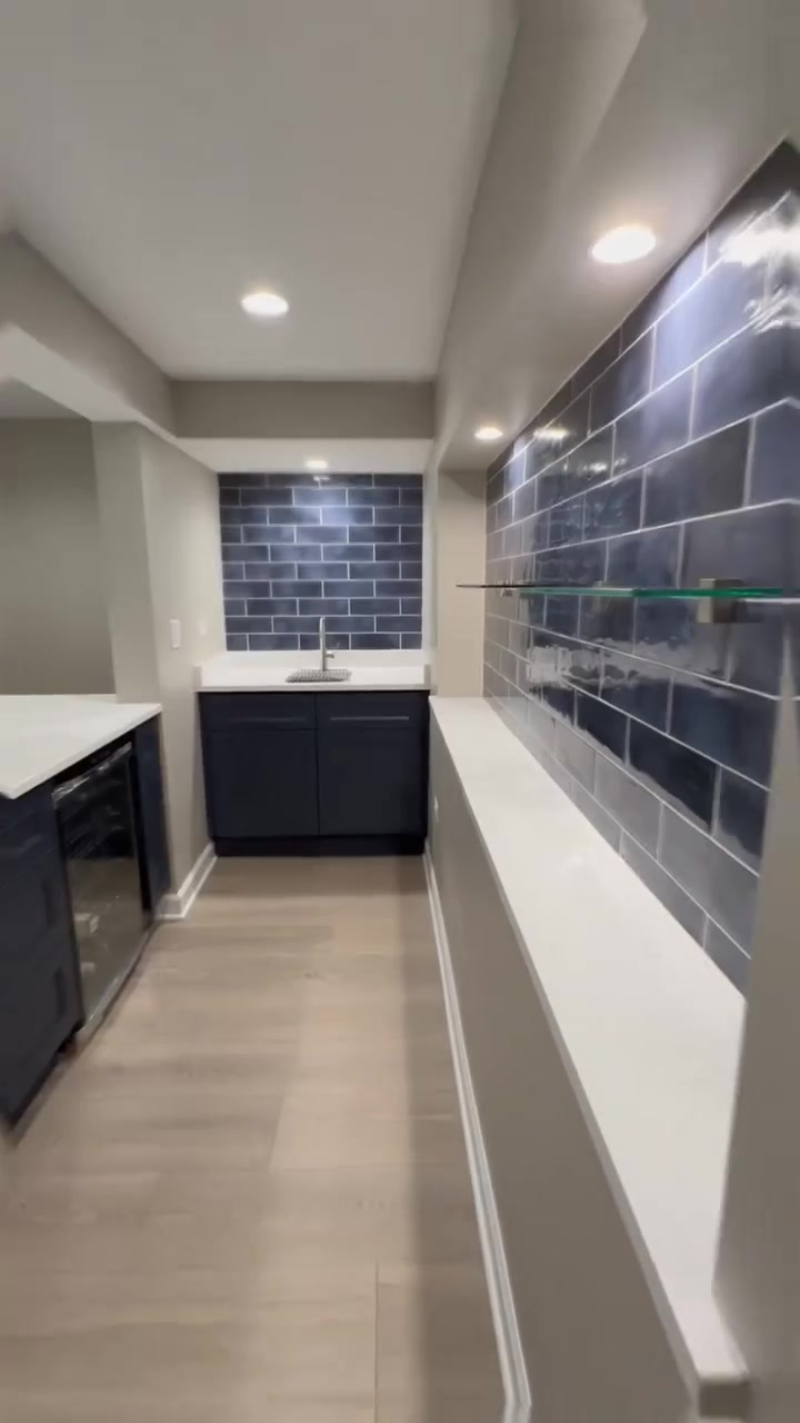 Completed basement wet bar and entertaining area