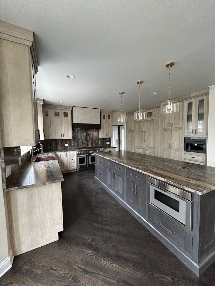 Completed Long Grove kitchen with coordinated cabinetry and island